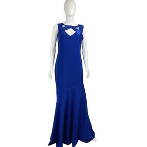 Theia Cobalt Smooth Mermaid Sleeveless Crepe Gown w/ Satin Crisscross Size 8